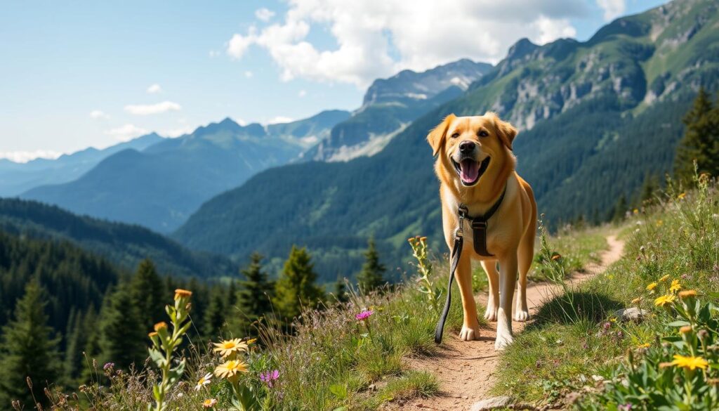 Hund beim Wandern in den bayerischen Alpen