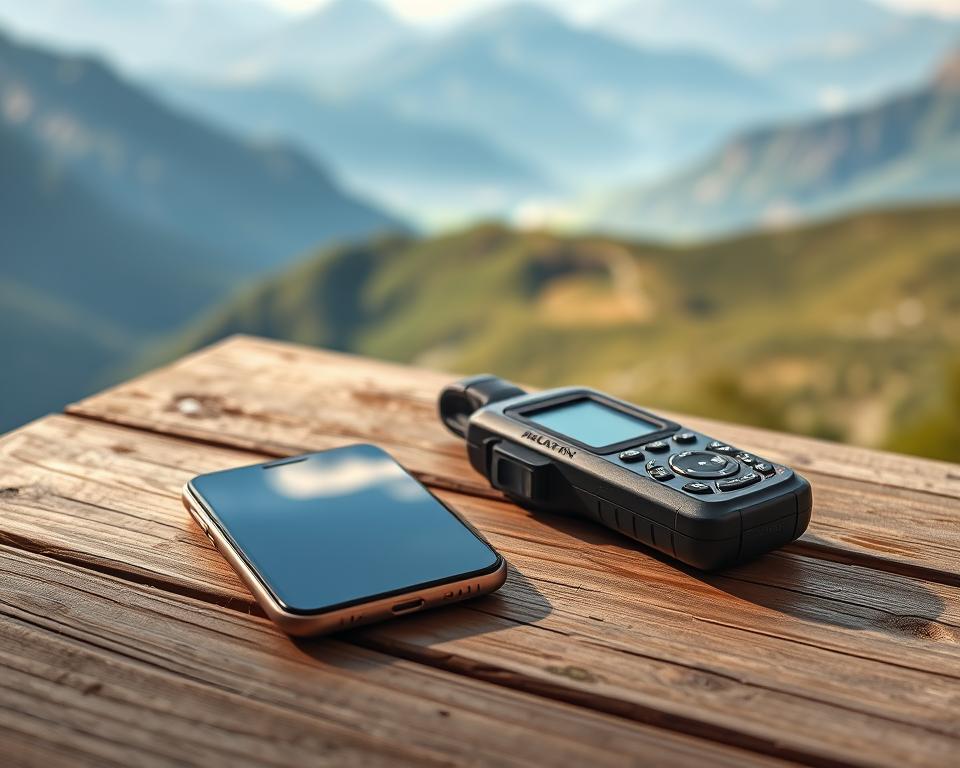 Smartphone und GPS-Gerät für Wandernavigation